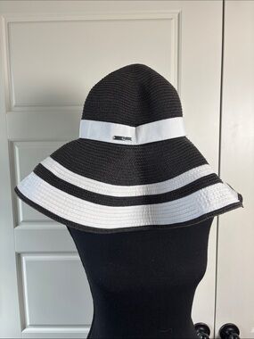 Lauren Ralph Lauren Black and White Wide-Brim Sun Hat